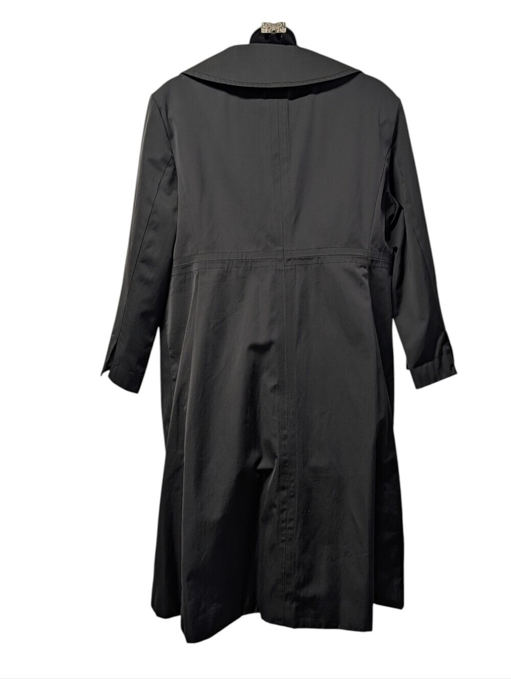 Nine West Womens Black Trench Coat Sz L Button Front Lined 3/4 Sleeve Pockets - Picture 2 of 7